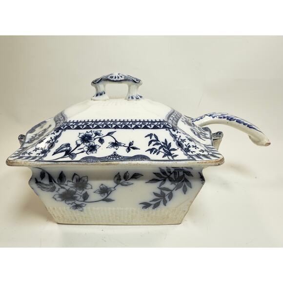 1880’s Transferware Ridgways Litchfield Porcelain Covered Soup Tureen w/Ladle - Picture 10 of 12